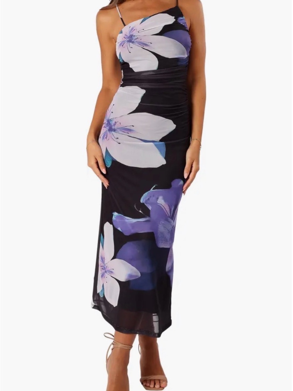 Petal & Pup Jasmine Asymmetric Neck Ruched Maxi Dress